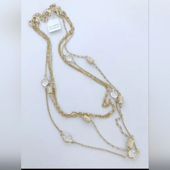 LIA SOPHIA GOLD TONE 3 STRAND CUT RESIN 17"-20" NECKLACE NWT - Picture 2 of 5